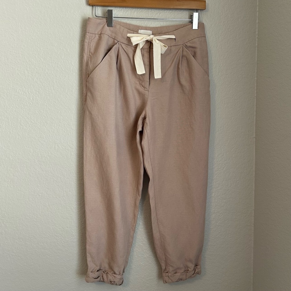 Wilfred x Aritzia Allant Cropped Linen Blend Pants Taupe Rolled Hem Size 2